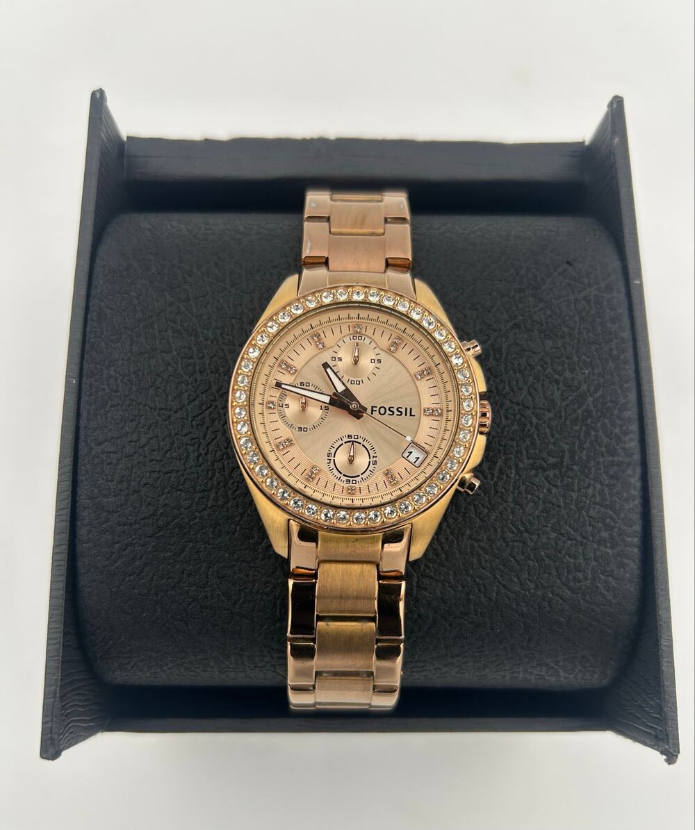 Fossil Decker ES3352 Rose Gold Crystal Chronograph Watch DISCONTINUED DAILY // B